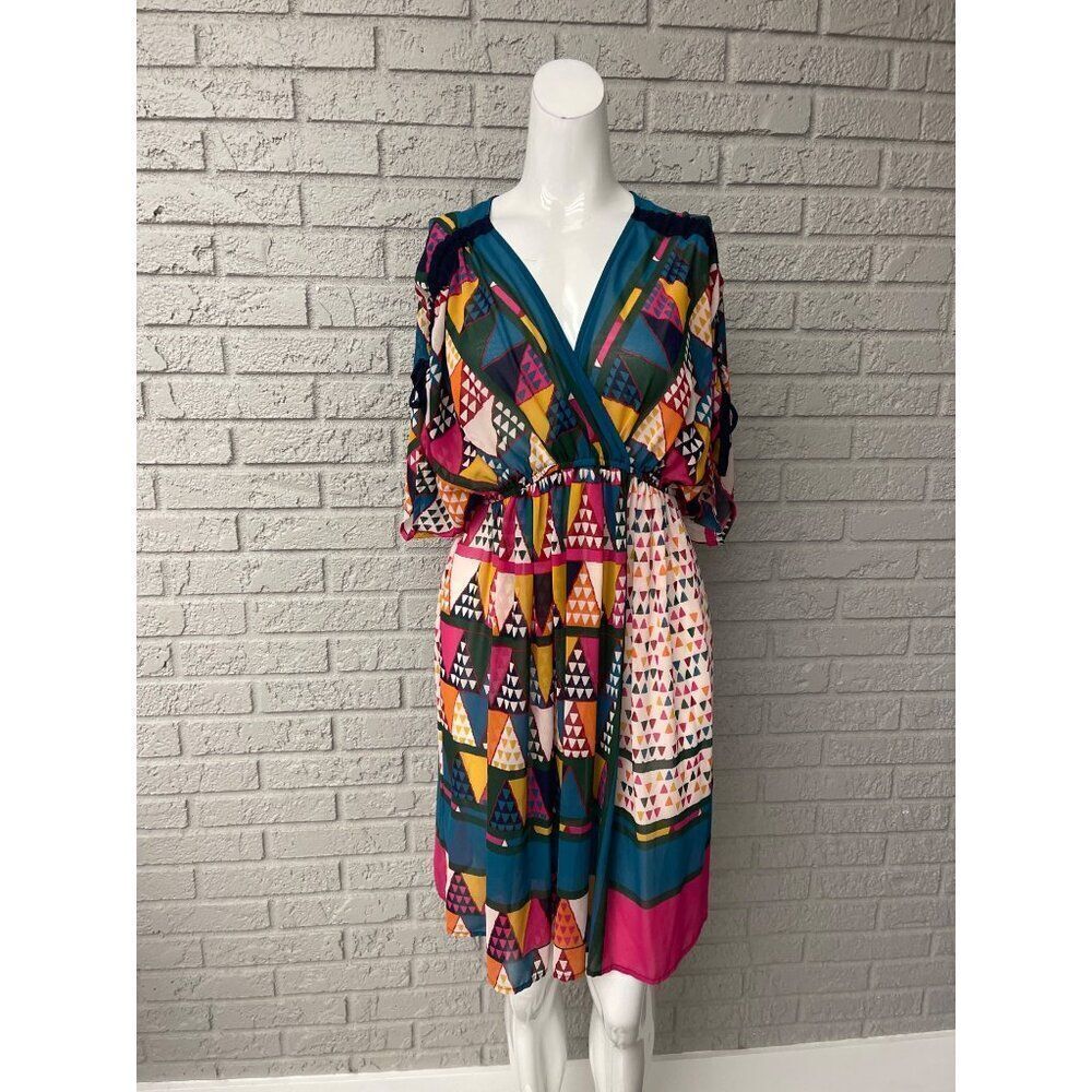 Maeve Women Multicolored Abstract Print Kimono Tunic Dress Size 0